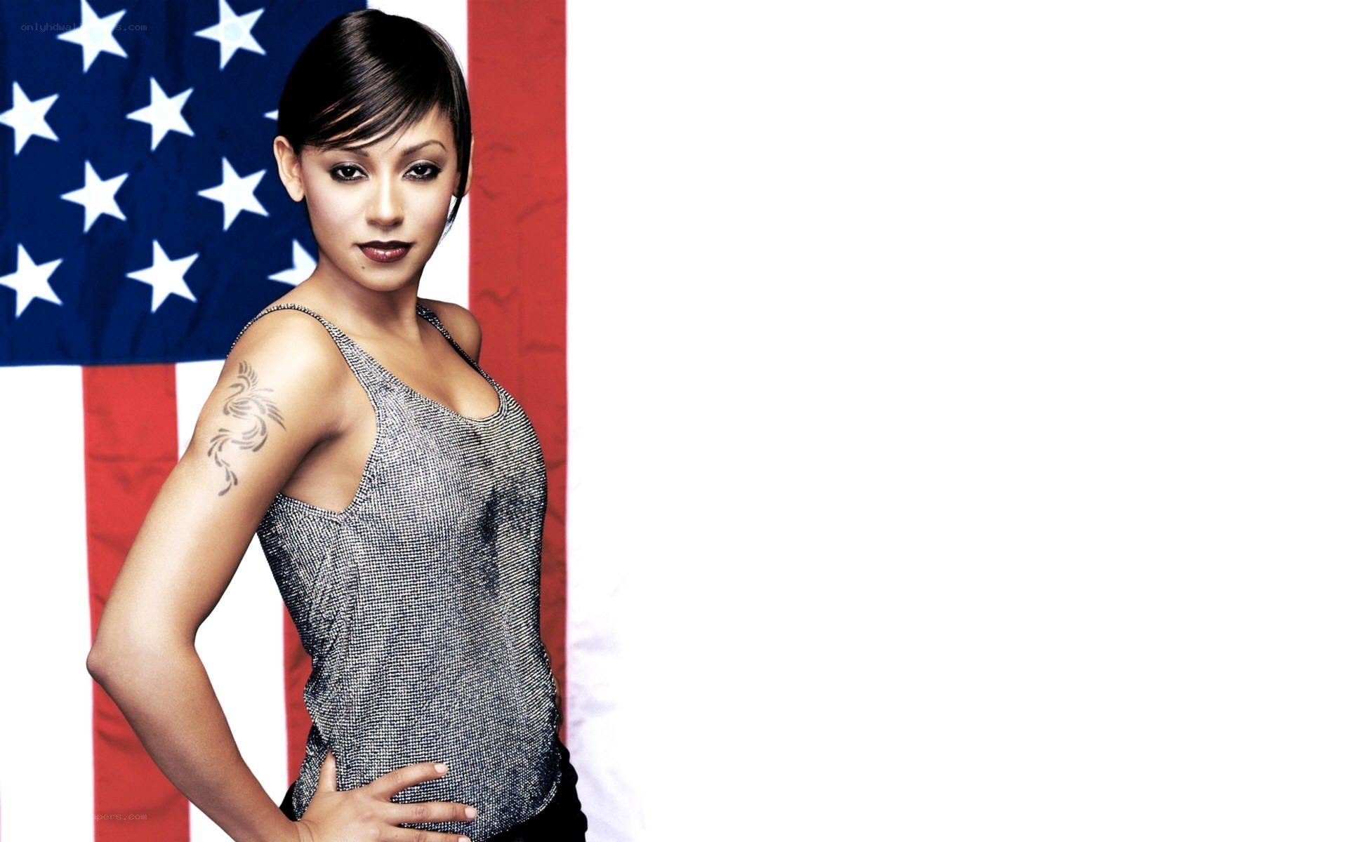 woman in front of american flag