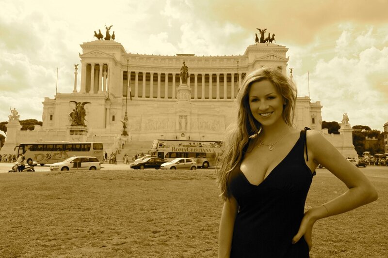 Woman in front of monument