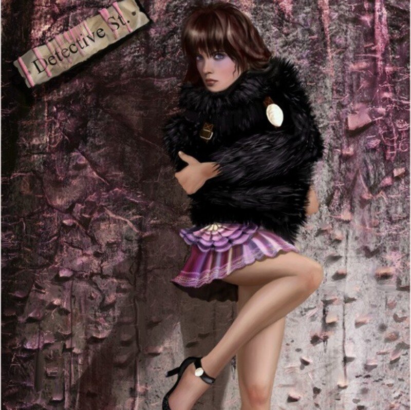 Woman in Fur Coat — Black, Dramatic, Digital Art