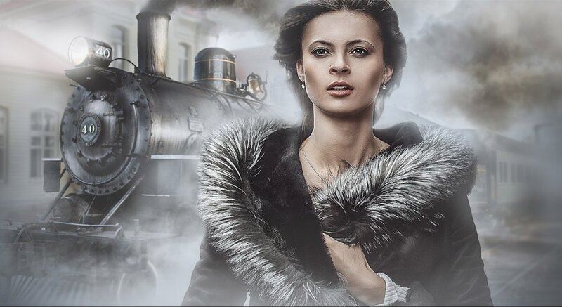 Woman in Fur Coat — Black, Dramatic, Photograph, Train