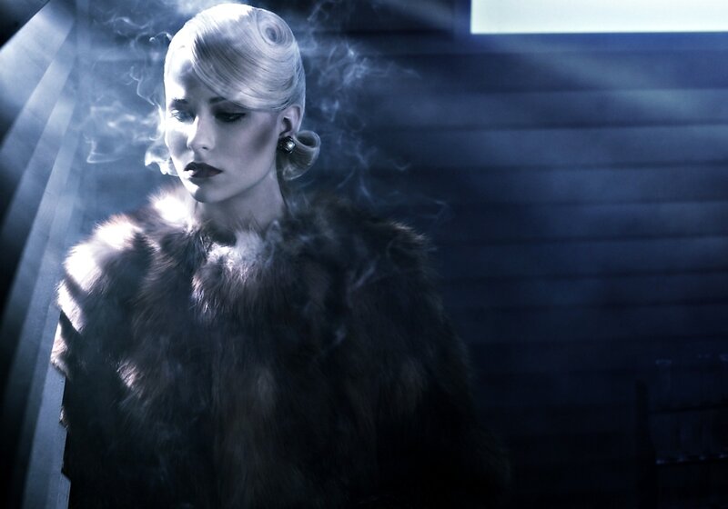 Woman in Fur Coat — Blue, Dramatic, Night, Photograph, Fur Coat