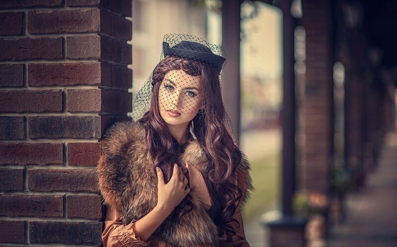 Woman in Fur Coat — Brown, Dramatic, Afternoon, Photograph