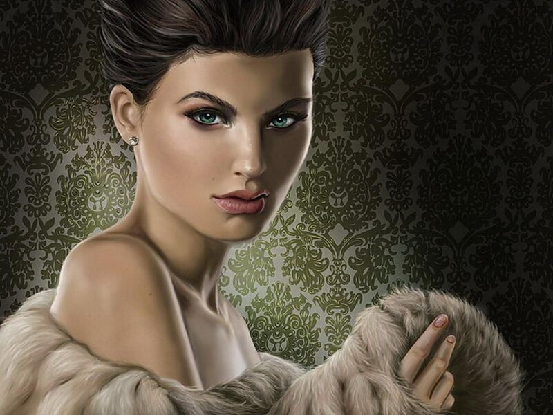 Woman in Fur Coat — Brown, Dramatic, Digital Art