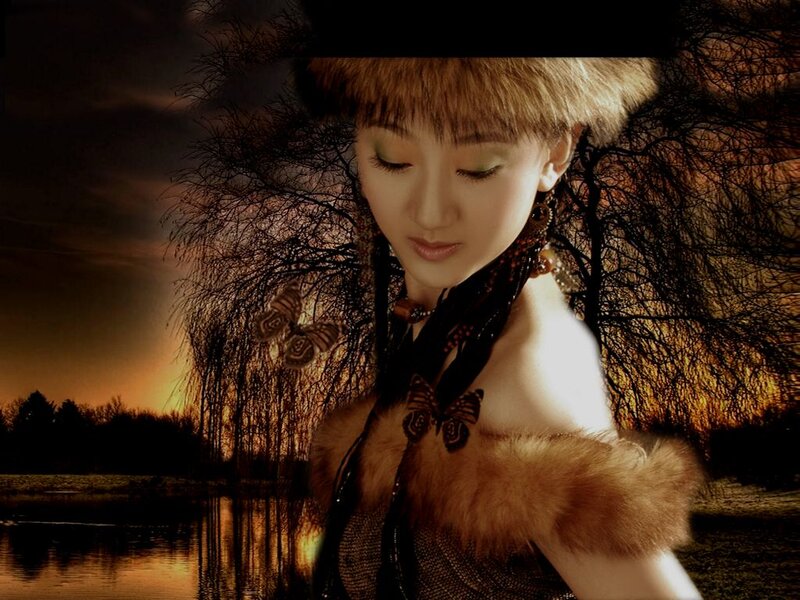 Woman in Fur Coat — Brown, Dramatic, Sunset