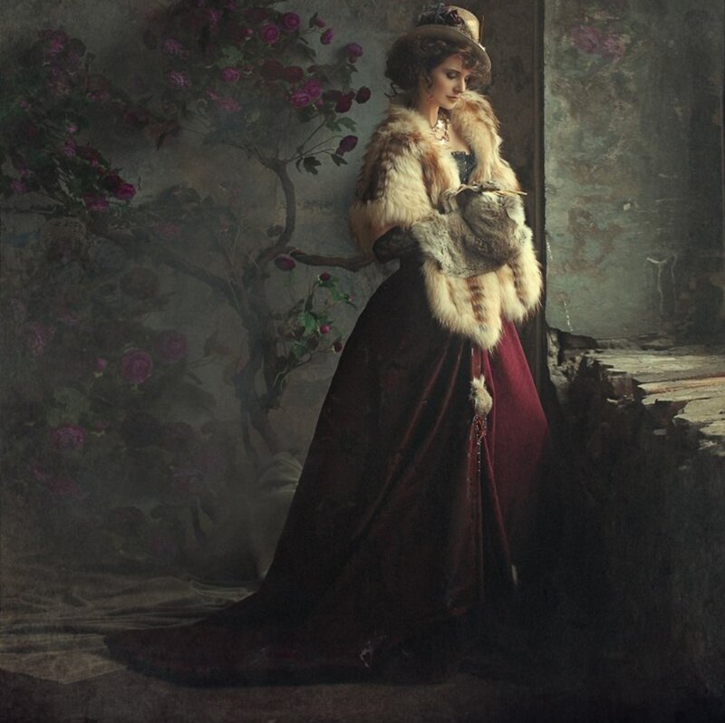 Woman in Fur Coat — Maroon