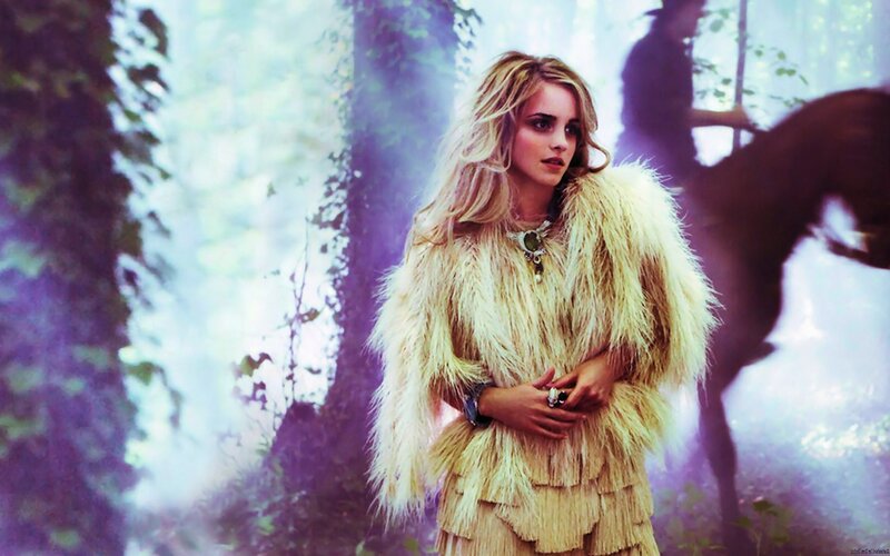 Woman in Fur Coat — Purple, Dramatic, Photograph, Forest