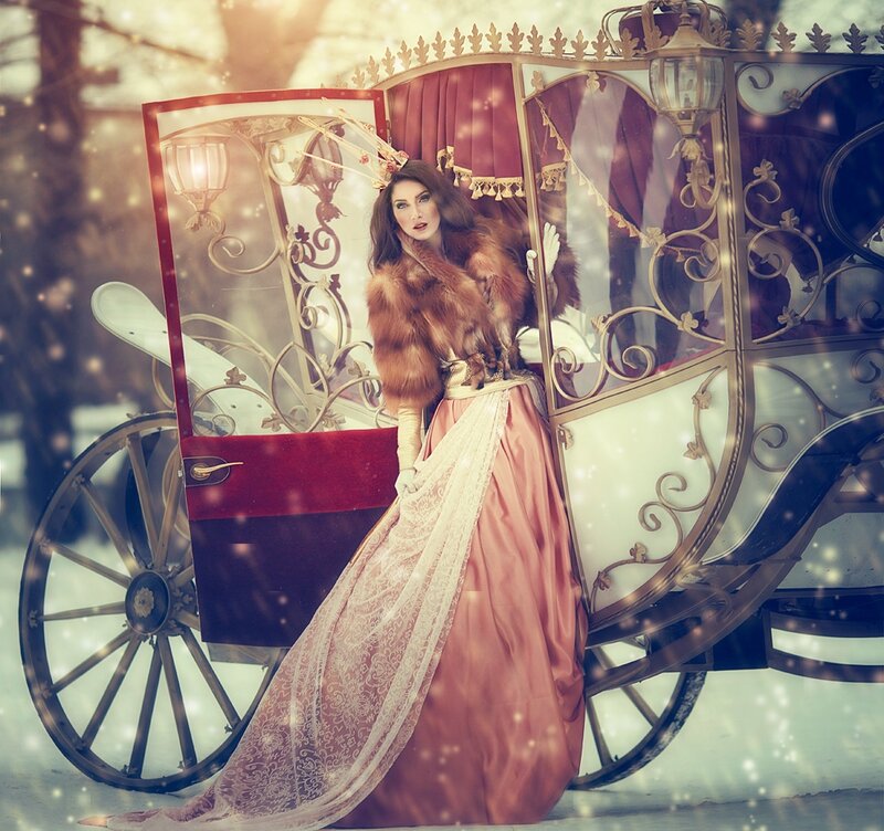 Woman in Fur Coat — Red, Dramatic, Winter