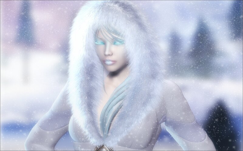 Woman in Fur Coat — White, Cold, Winter, 3d Render