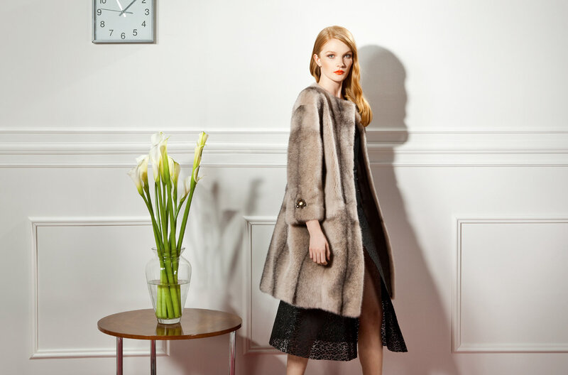 Woman in Fur Coat — White, Dramatic, Photograph, Clock