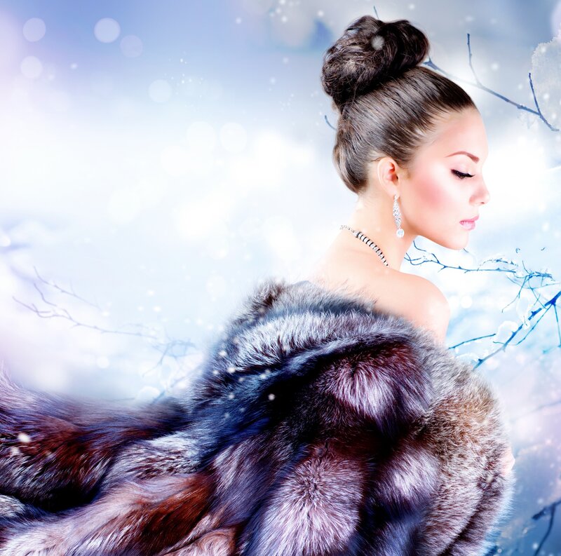 Woman in Fur Coat — White, Serene