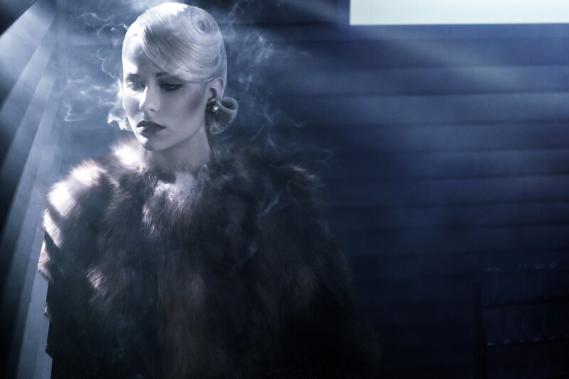 woman in fur coat with smoke