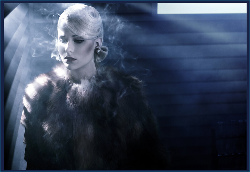 woman in fur coat with smoke
