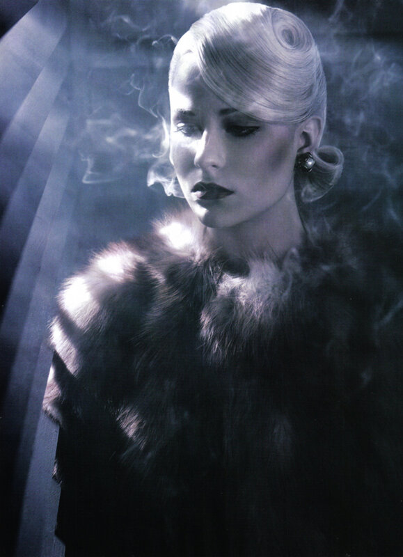 woman in fur coat with smoke