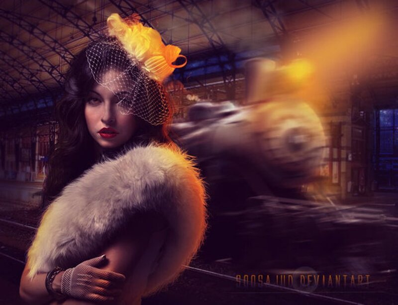 Woman in Fur Coat — Yellow, Dramatic, Night