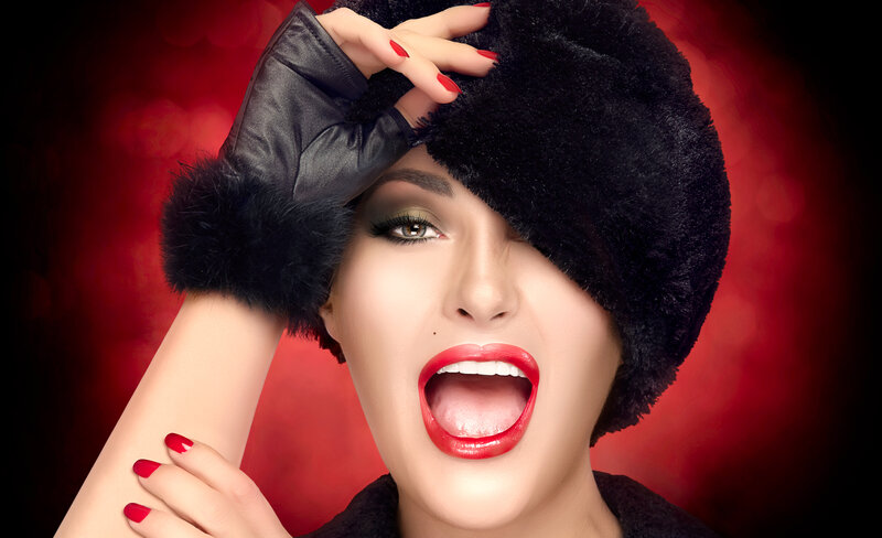 Woman in Fur Hat — Black, Dramatic, Photograph, Gloves