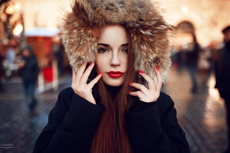Woman in Fur Hat — Black, Dramatic, Winter, Photograph, Fur Hat