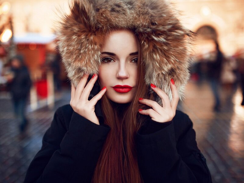 Woman in Fur Hat — Black, Dramatic, Winter, Photograph