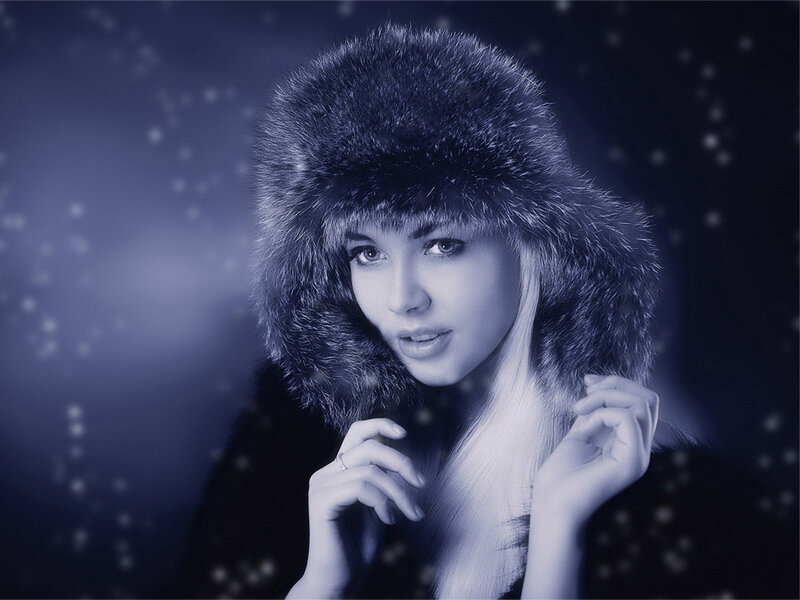 Woman in Fur Hat — Blue, Cold