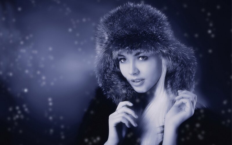 Woman in Fur Hat — Blue, Cold, Winter