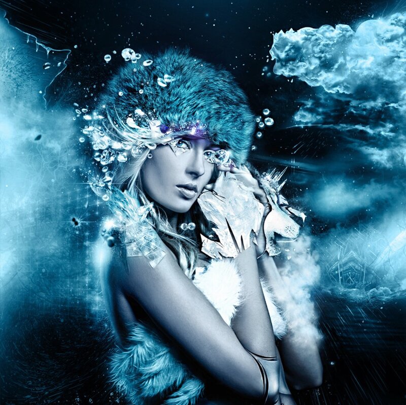 Woman in Fur Hat — Blue, Dramatic, Night