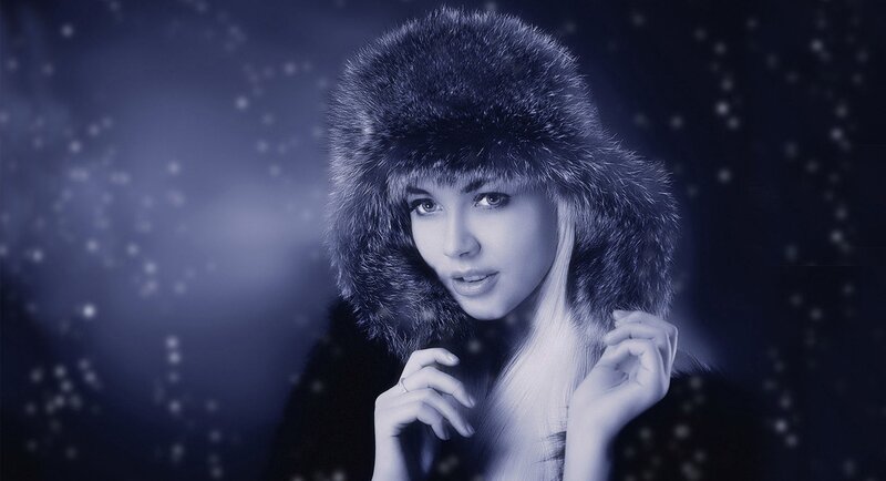 Woman in Fur Hat — Blue, Dramatic