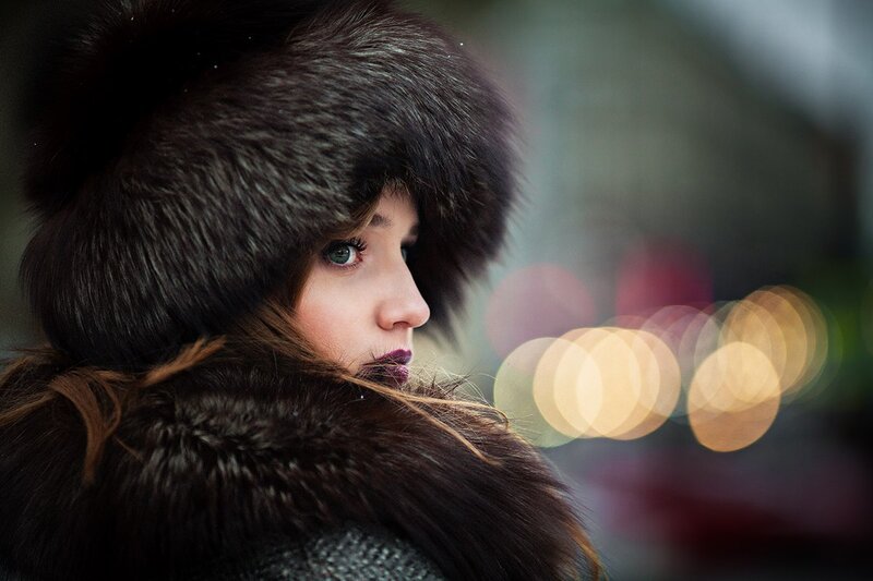 Woman in Fur Hat — Brown, Dramatic, Night