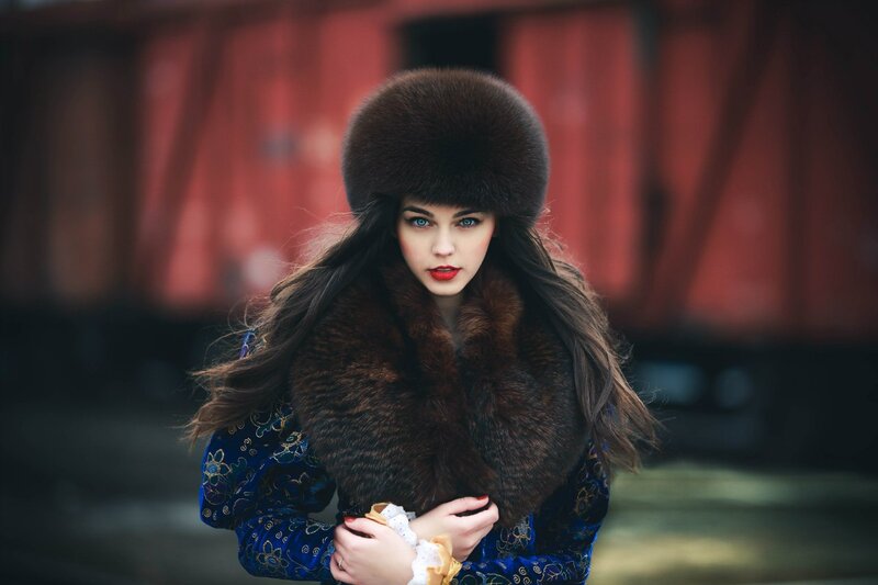 Woman in Fur Hat — Brown, Dramatic, Photograph