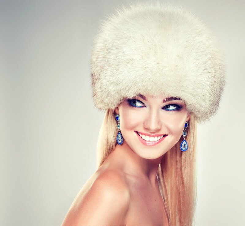 Woman in Fur Hat — White, Confident