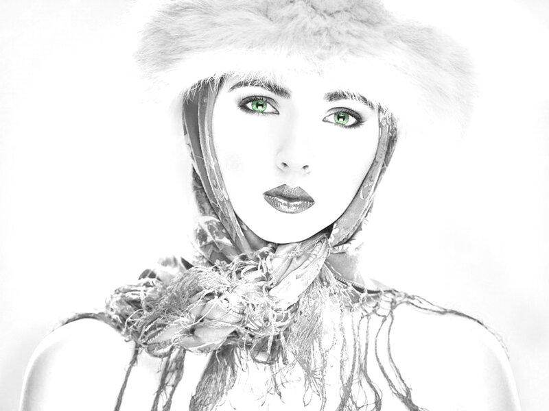 Woman in Fur Hat — White, Dramatic