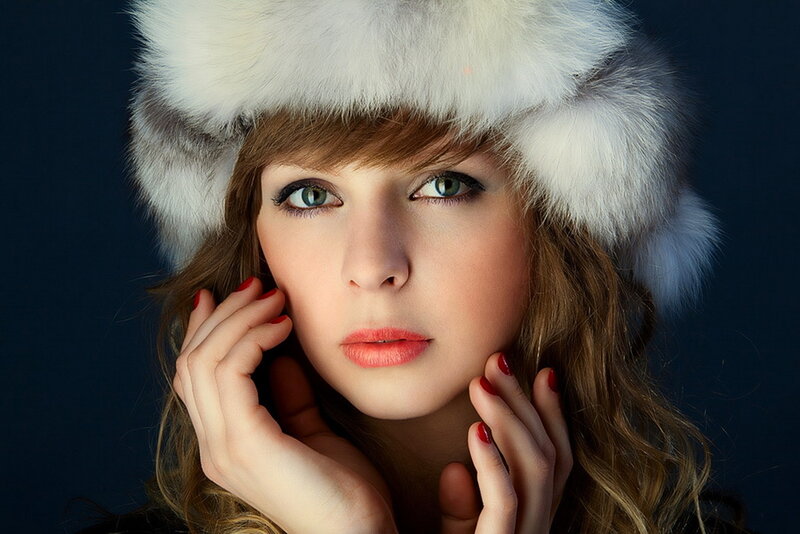 Woman in Fur Hat — White