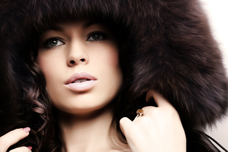 Woman in Fur Hood — Brown, Dramatic