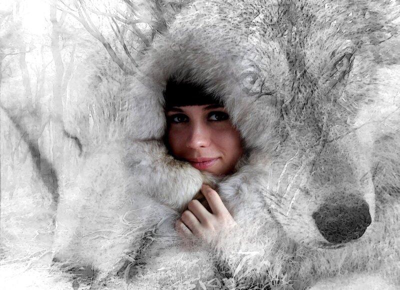 Woman in Fur Hood — White, Serene, Winter