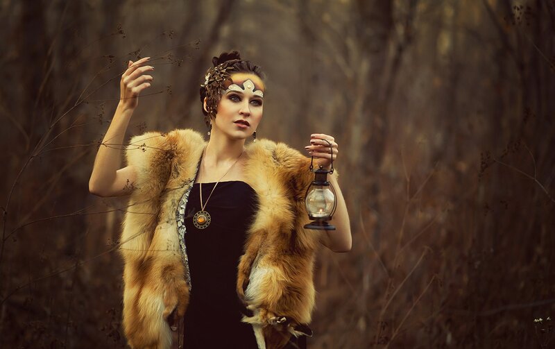 Woman in Fur Vest — Brown, Dramatic, Autumn, Photograph