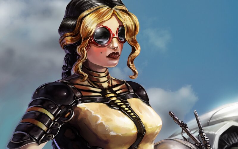 Woman in Futuristic Armor — Blue, Dramatic, Afternoon