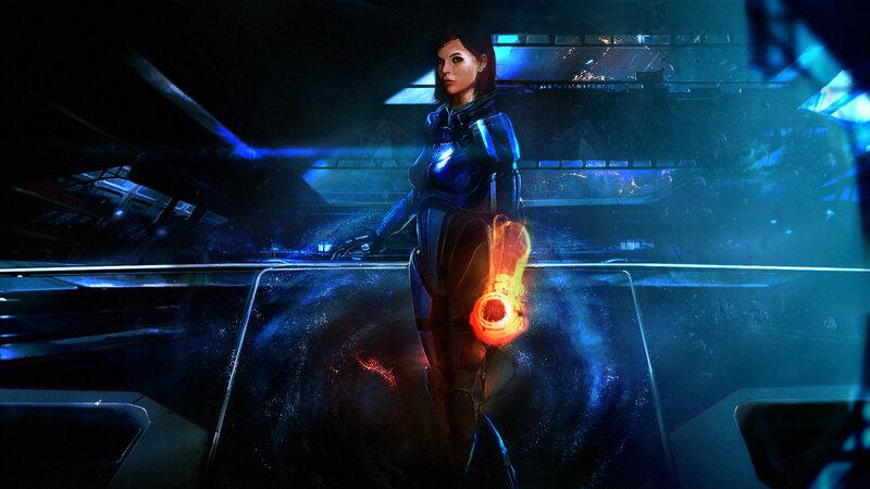 Woman in Futuristic Armor — Blue, Dramatic, Night