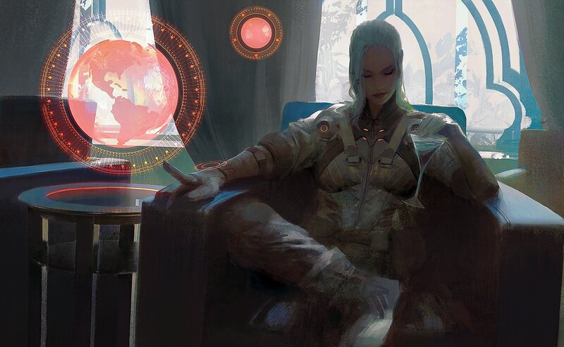 Woman in Futuristic Armor — Gray, Dramatic, Digital Art