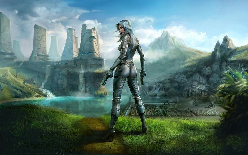 Woman in Futuristic Armor — Green, Dramatic