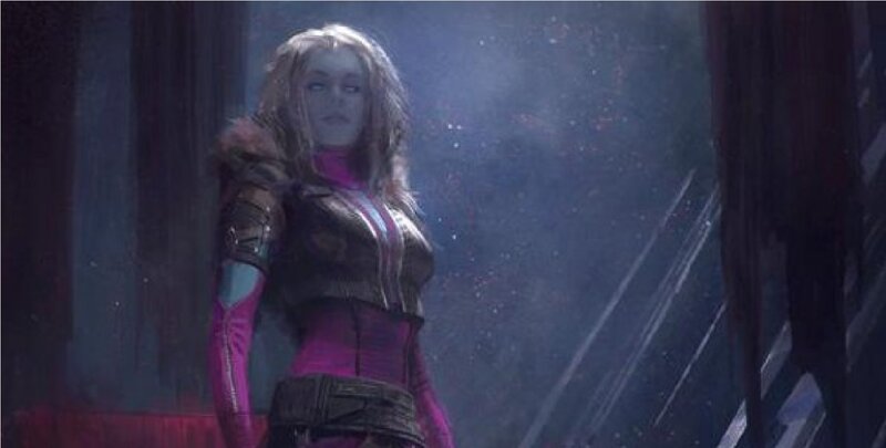 Woman in Futuristic Armor — Purple, Dramatic