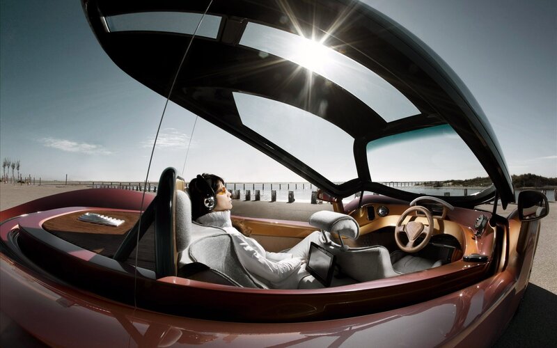 Woman in futuristic car