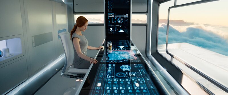woman in futuristic cockpit