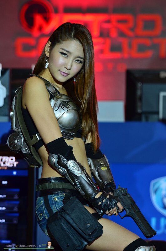 Woman in Futuristic Costume — Red, Dramatic