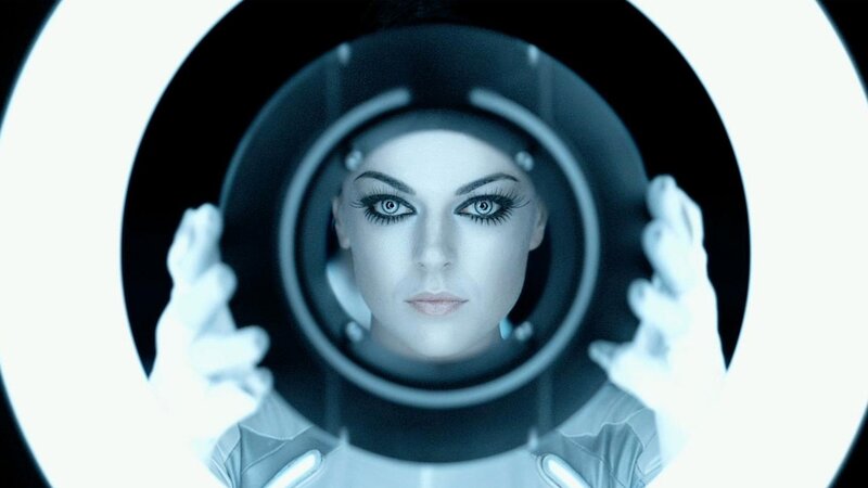 woman in futuristic helmet