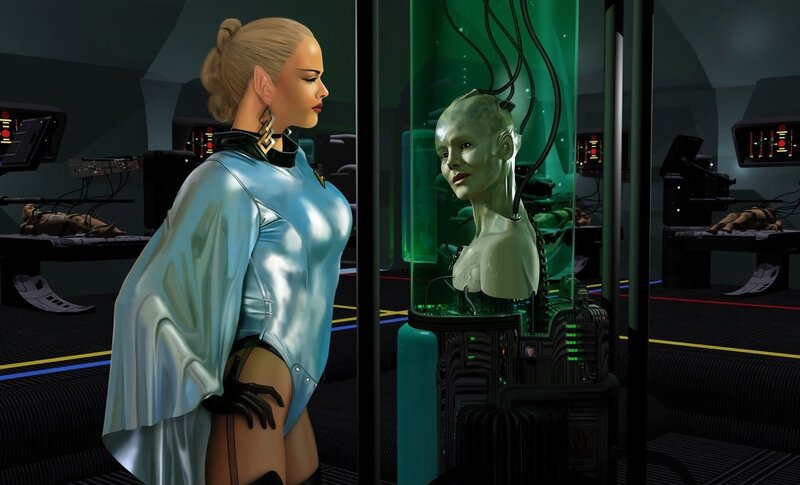 Woman in futuristic lab