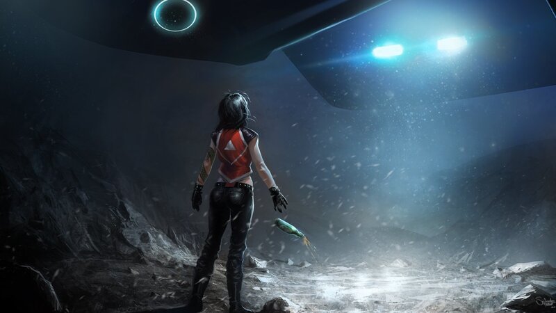 woman in futuristic landscape
