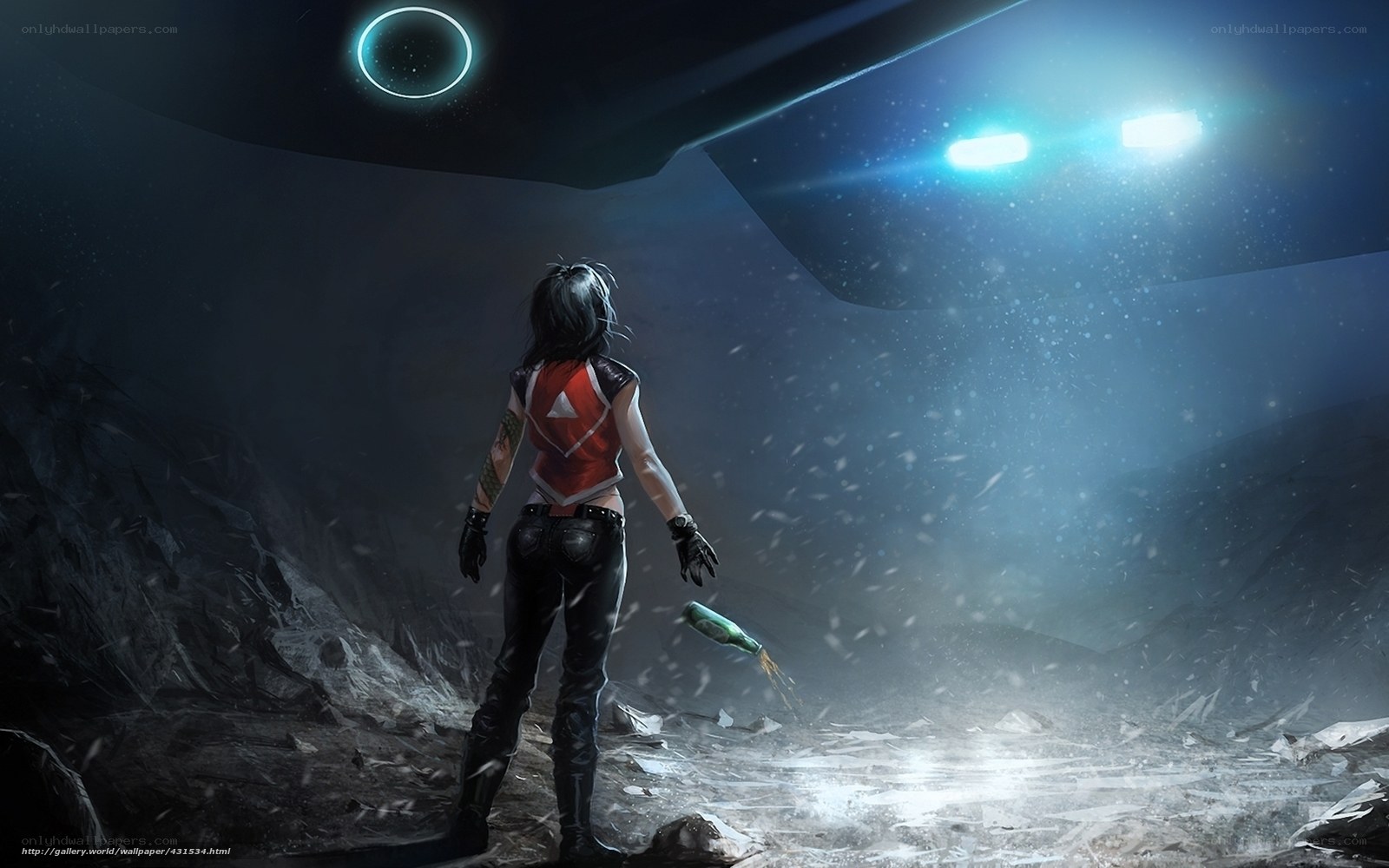 woman in futuristic landscape