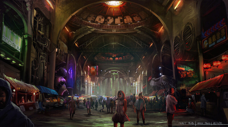 Woman in Futuristic Market — Green