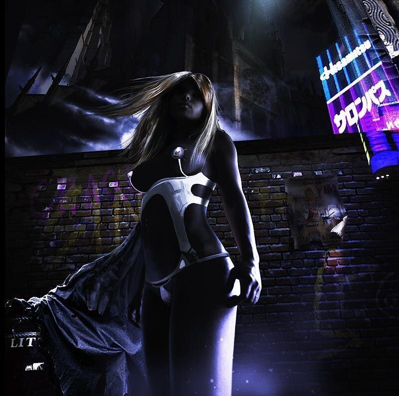 Woman in Futuristic Outfit — Purple