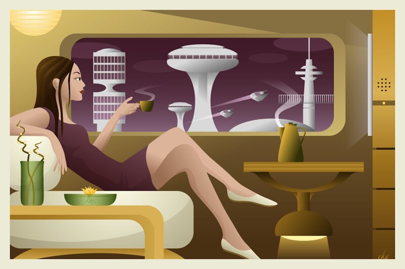 Woman in Futuristic Room — Purple