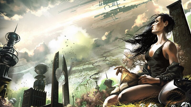 woman in futuristic ruins