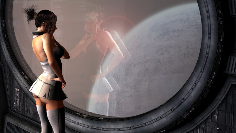 Woman in futuristic space station